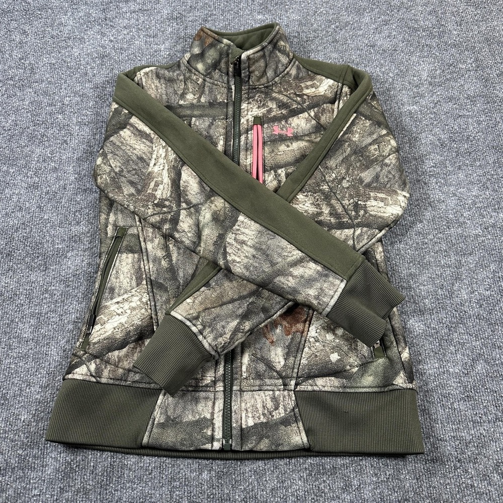 Under Armour UA Storm Jacket Womens Small Green Camo Fleece Hunting Full Zip